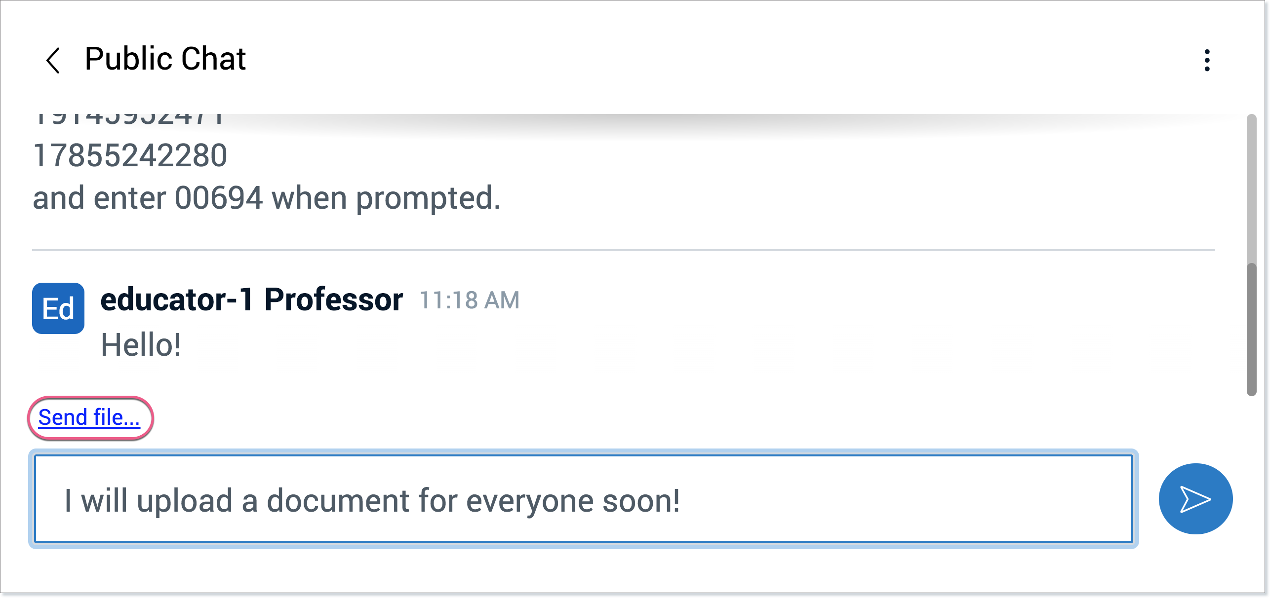 Virtual Classroom Send File Chat image