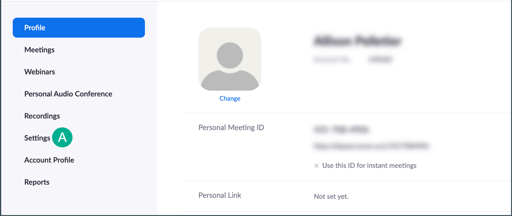 zoom settings from profile page
