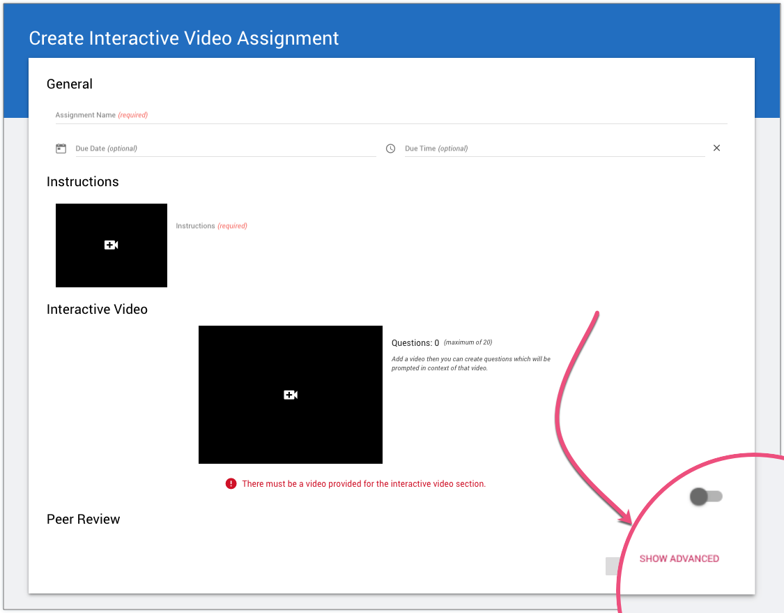 Interactive video advanced settings image