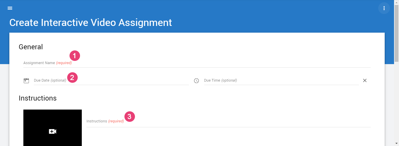 video assignment page general settings