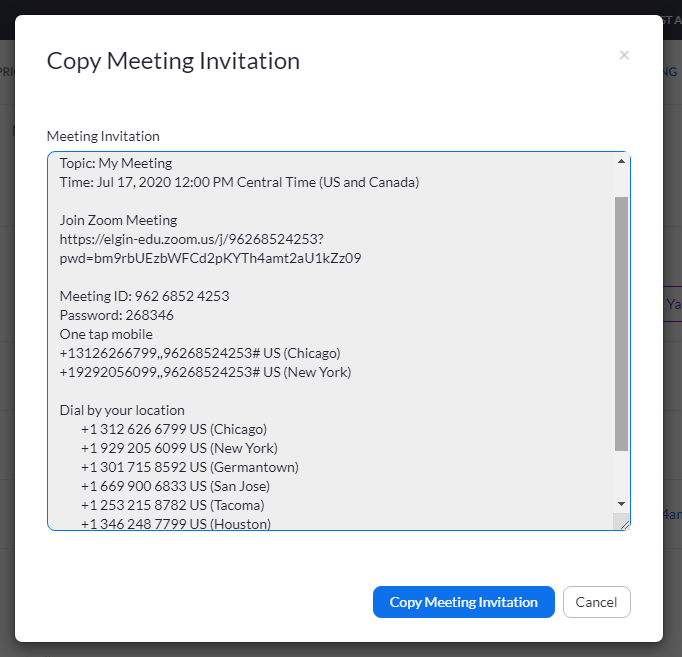 areas where links to meeting are located